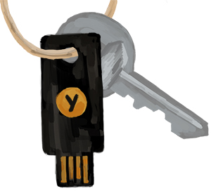 A drawing of a YubiKey on a keychain.